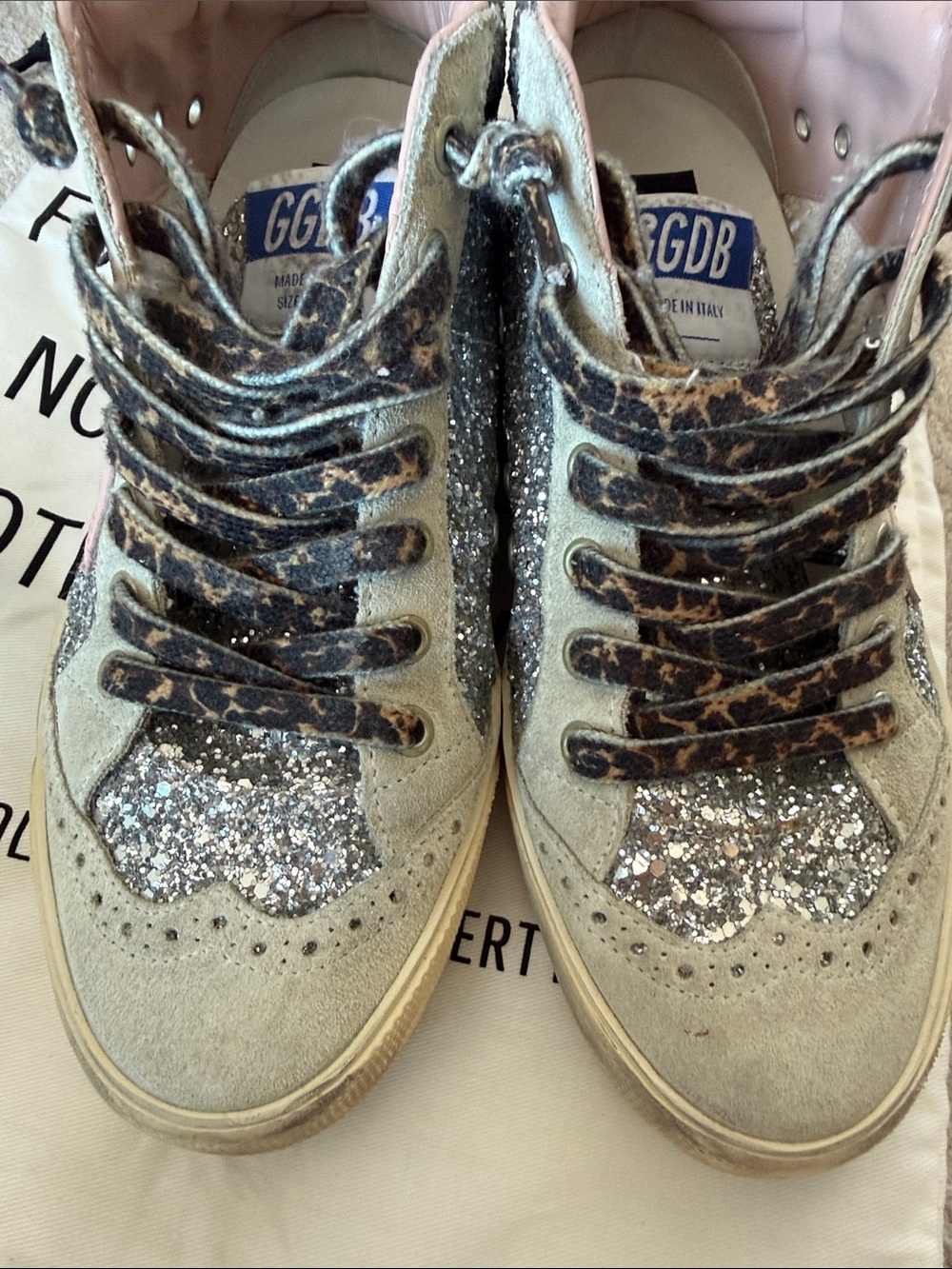 Golden Goose Mid Star High-Top Sneakers in Silver, Pink and Leopard - Picture 3 of 4